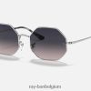 achthoek 1972 gepolijst zilver/blauw/grijs XX46DZ734 Heren Ray-Ban zonnebril