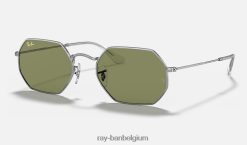 achthoekig gepolijst zilver/lichtgroen XX46DZ1179 Heren Ray-Ban zonnebril