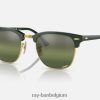 clubmaster chromance gepolijst groen op goud/zilver/groen XX46DZ569 Heren Ray-Ban zonnebril