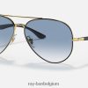 rb3675 gepolijst zwart op goud/lichtblauw XX46DZ1289 Heren Ray-Ban zonnebril
