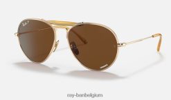rb8063 titanium gepolijst goud/donkerbruin XX46DZ1214 Heren Ray-Ban zonnebril