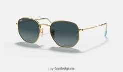zeshoekige platte lenzen gepolijst goud/blauw XX46DZ92 Heren Ray-Ban zonnebril