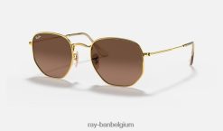 zeshoekige platte lenzen gepolijst goud/bruin XX46DZ95 Heren Ray-Ban zonnebril