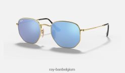 zeshoekige platte lenzen gepolijst goud/lichtblauw XX46DZ97 Heren Ray-Ban zonnebril