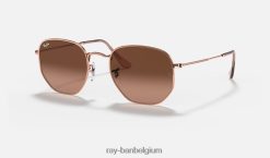 zeshoekige platte lenzen gepolijst koper/bruin XX46DZ93 Heren Ray-Ban zonnebril